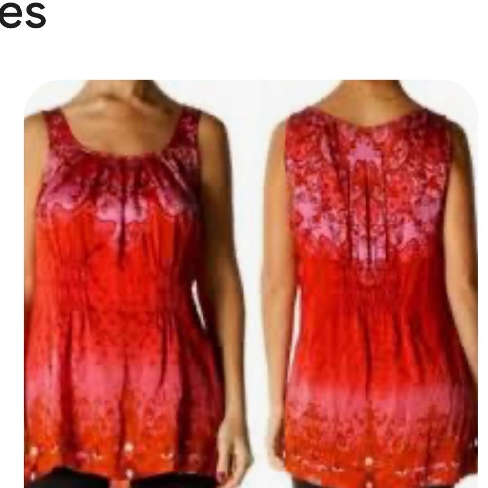 CAbi True Love 100% Silk Sleeveless Tank Tunic Top Red Paisley Floral Size L NWT